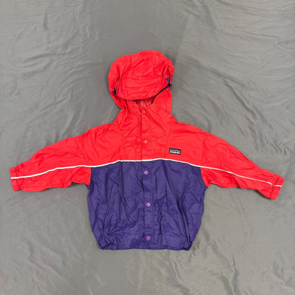 Patagonia Vintage 90s Kids 18M Red Purple Colorblock Hooded Windbreaker 60310